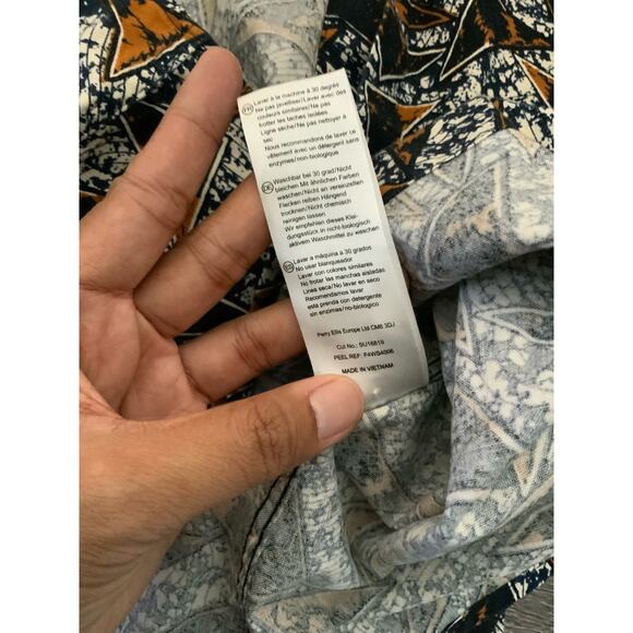 Farah Vintage 'Slim Fit' Mod Style Patterned Shirt Navy and Brown Men's Shirt - Picture 7 of 7